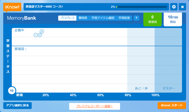 DMM英語学習アプリメモリーバンクの閲覧画面