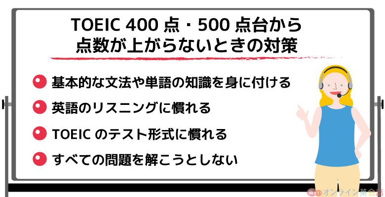 TOEIC 400点・500点台から点数が上がらないときの対策