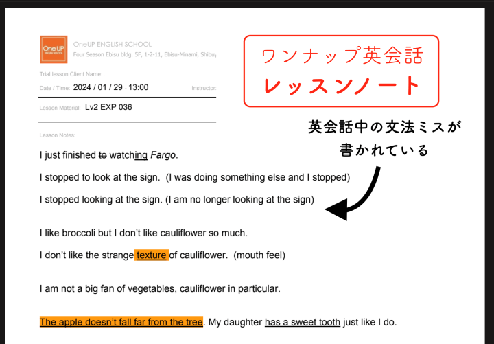 ワンナップ英会話のレッスンノート